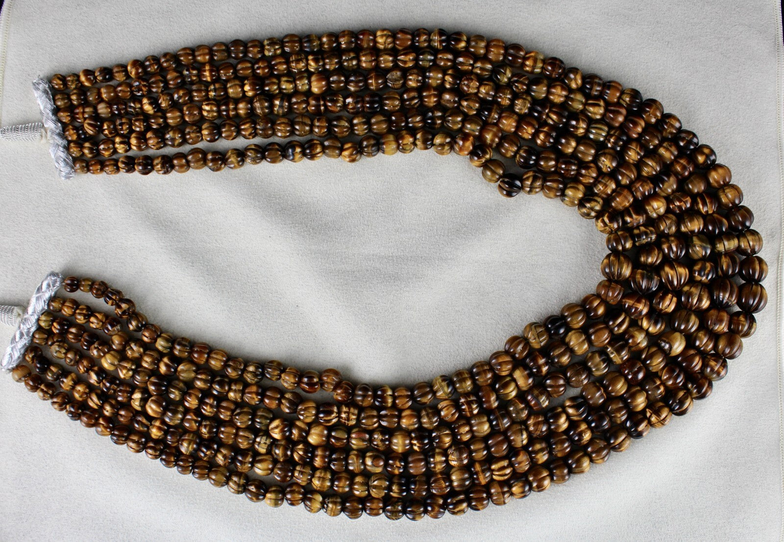 Antique Ladies Natural Tiger Eye Beads Carved Necklace 1566ct Gemstone 6 Line