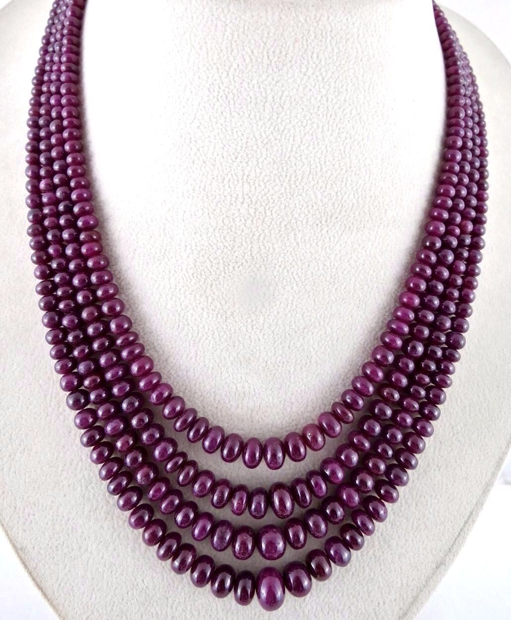 NATURAL NOHEAT RUBY BEADS ROUND 4 LINE 633 CARATS GEMSTONE LADIES NECKLACE