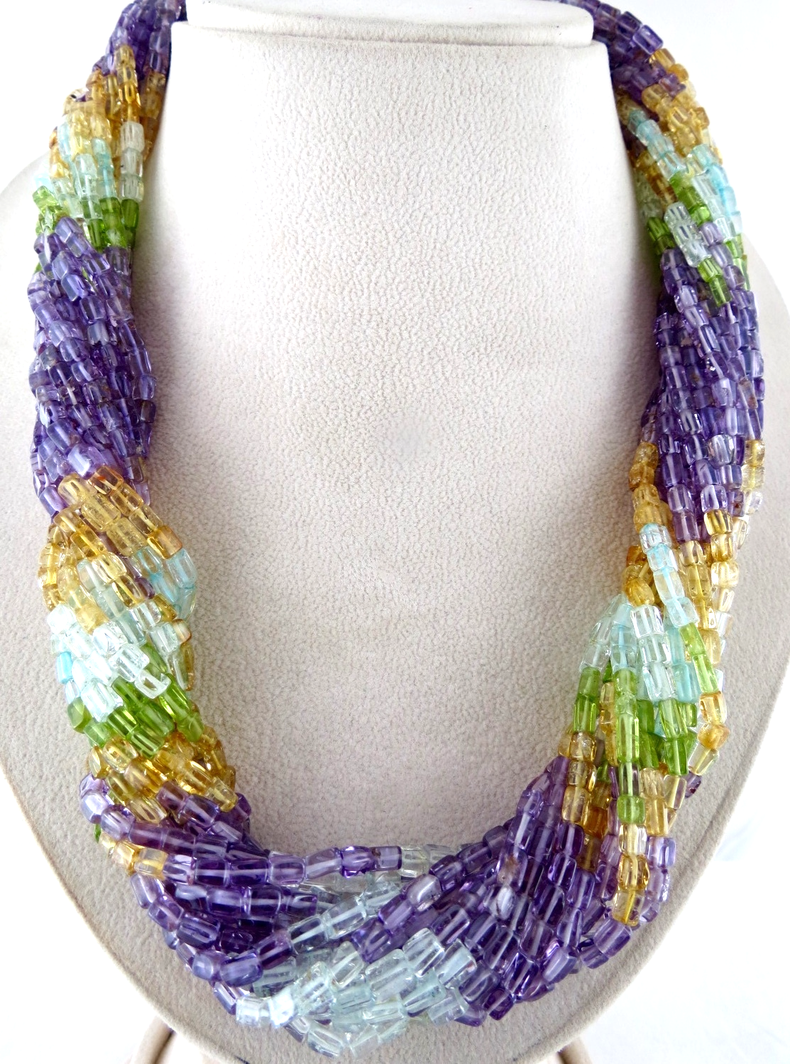 Natural Multi Peridot Citrine Amethyst Square Beads 1235ct Stone Necklace