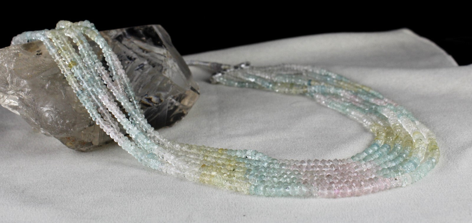 Natural Multi Aquamarine Necklace 392 Carats Gemstone Fine Faceted 7 Line Beads