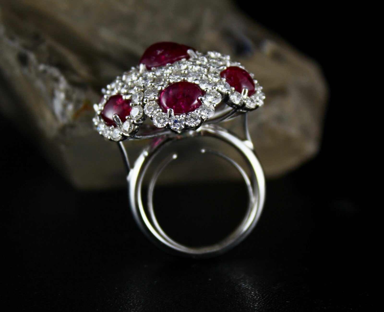 Certified Natural Burmese Ruby 10ct Cabochon Natural Diamond 18k Gold Ring