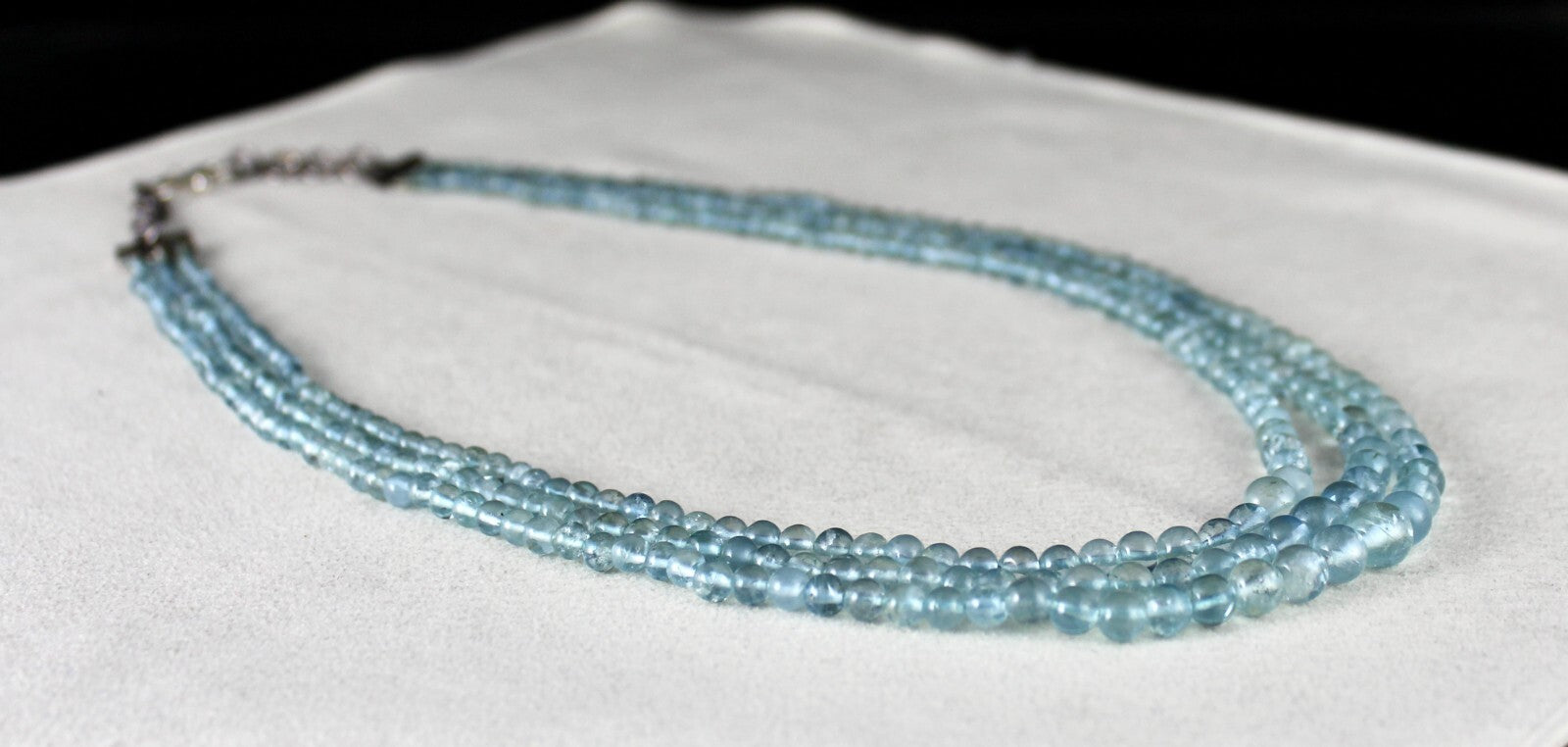 Natural Aquamarine Beads Round 225ct 3 Line Gemstone Beaded Necklace