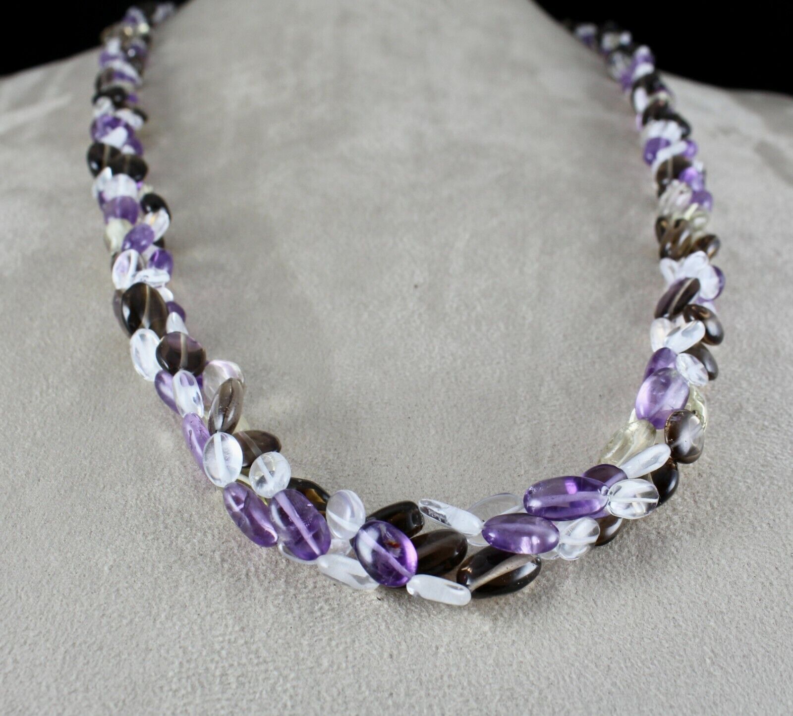 Multi Natural Rock Crystal Smoky Quartz Amethyst 3 L 684 Cts Long Beads Necklace