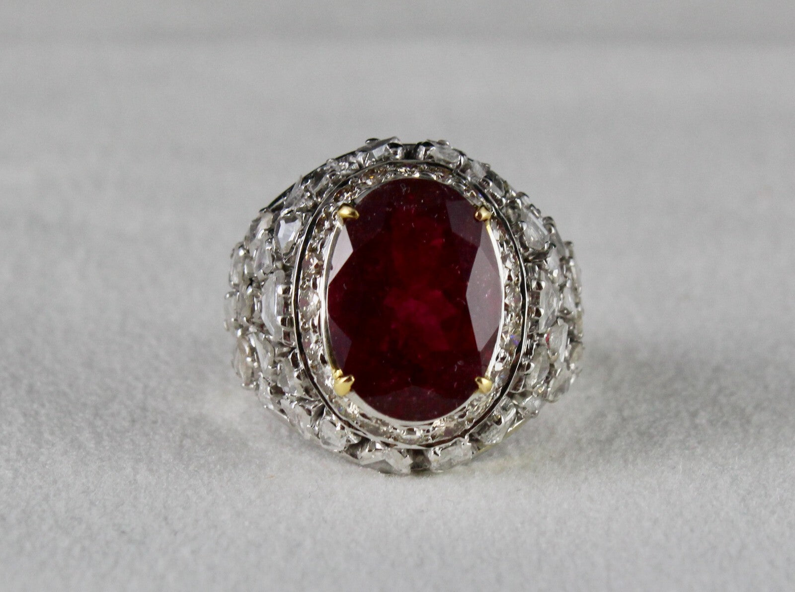 Certified Natural Rubellite Tourmaline 10ct Diamond 18k Gold Vintage Ring