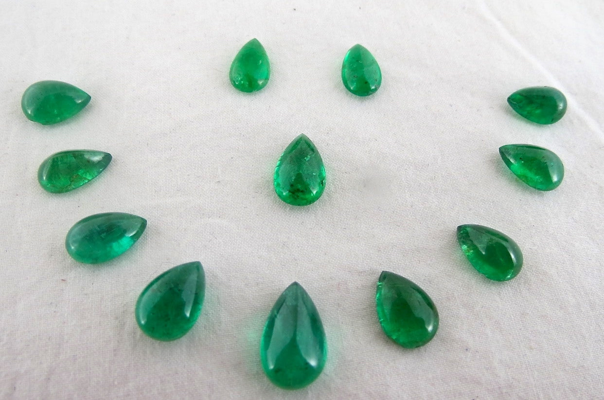 Certified Natural Emerald Pear Cabochon 31.36 Ct Loose Gemstone Jewelry Set