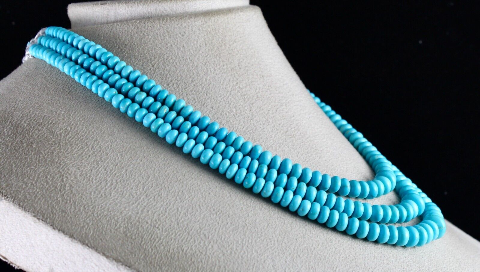 Natural Real Turquoise Beads Round 3 L 388 Ct Blue Gemstone Important Necklace