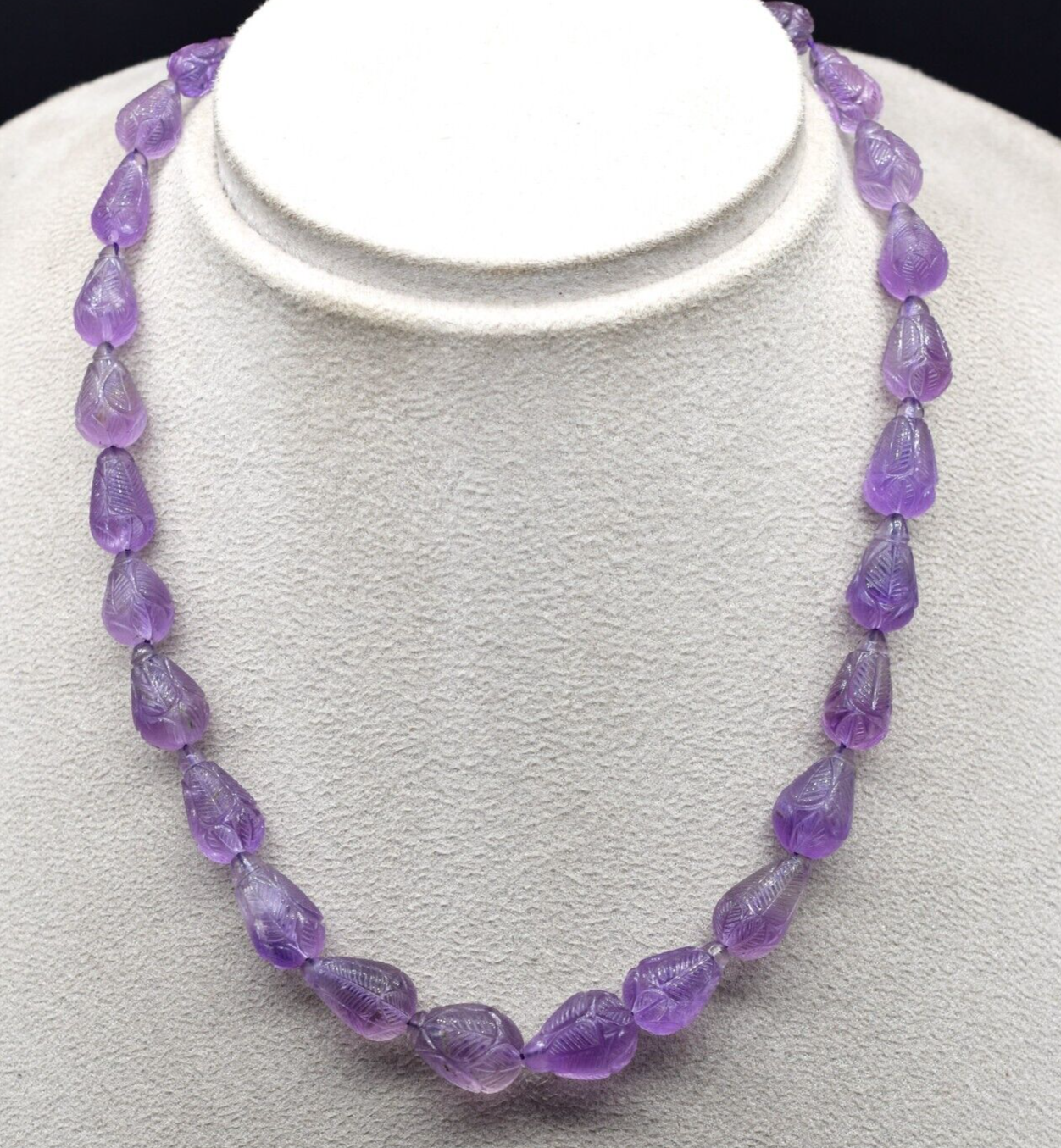 Vintage Amethyst 242 Ct Beaded Engraved Sterling Silver Necklace For Women