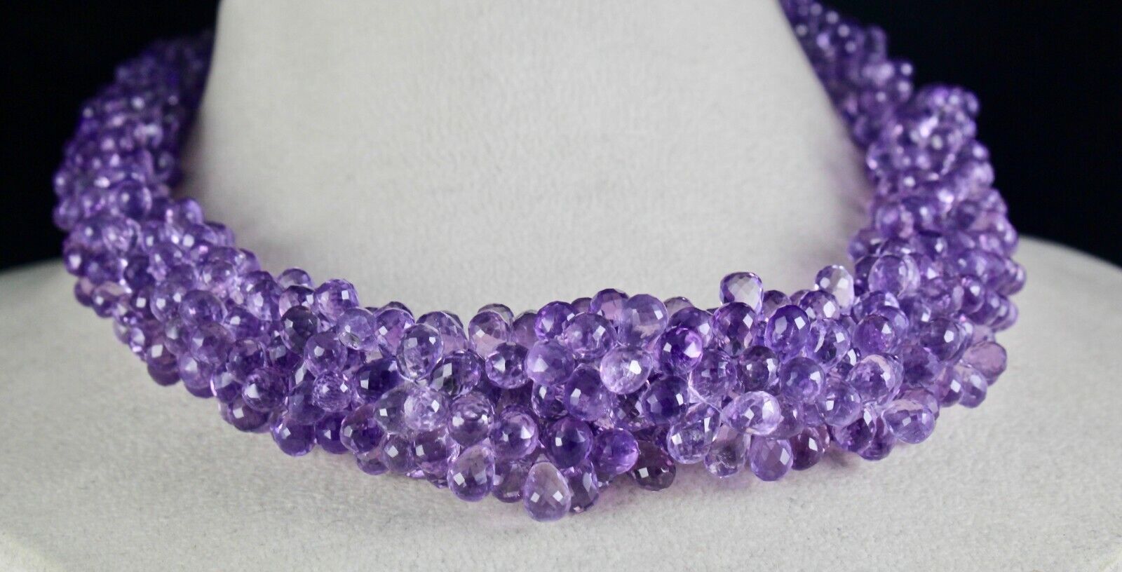 Pink Amethyst Beaded Drops Necklace 768 Ct Natural Gemstone Bunch Silver Clasp