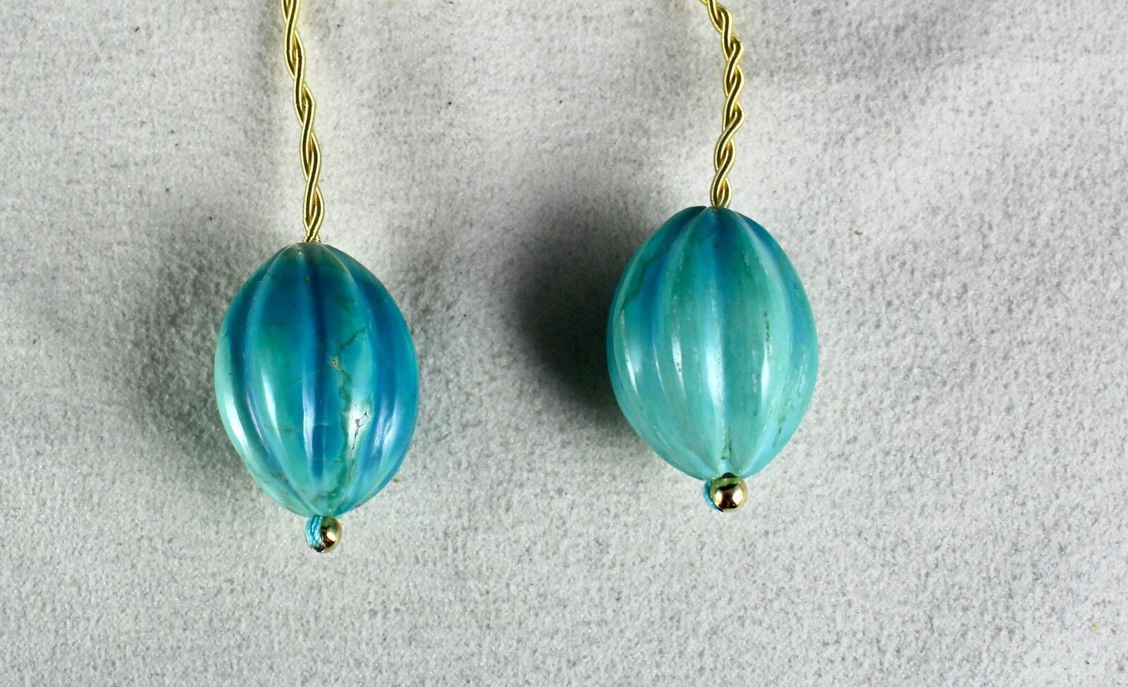 Natural Real Turquoise Beads Carved Melon Pair 94.60 Ct Gemstone For Earring