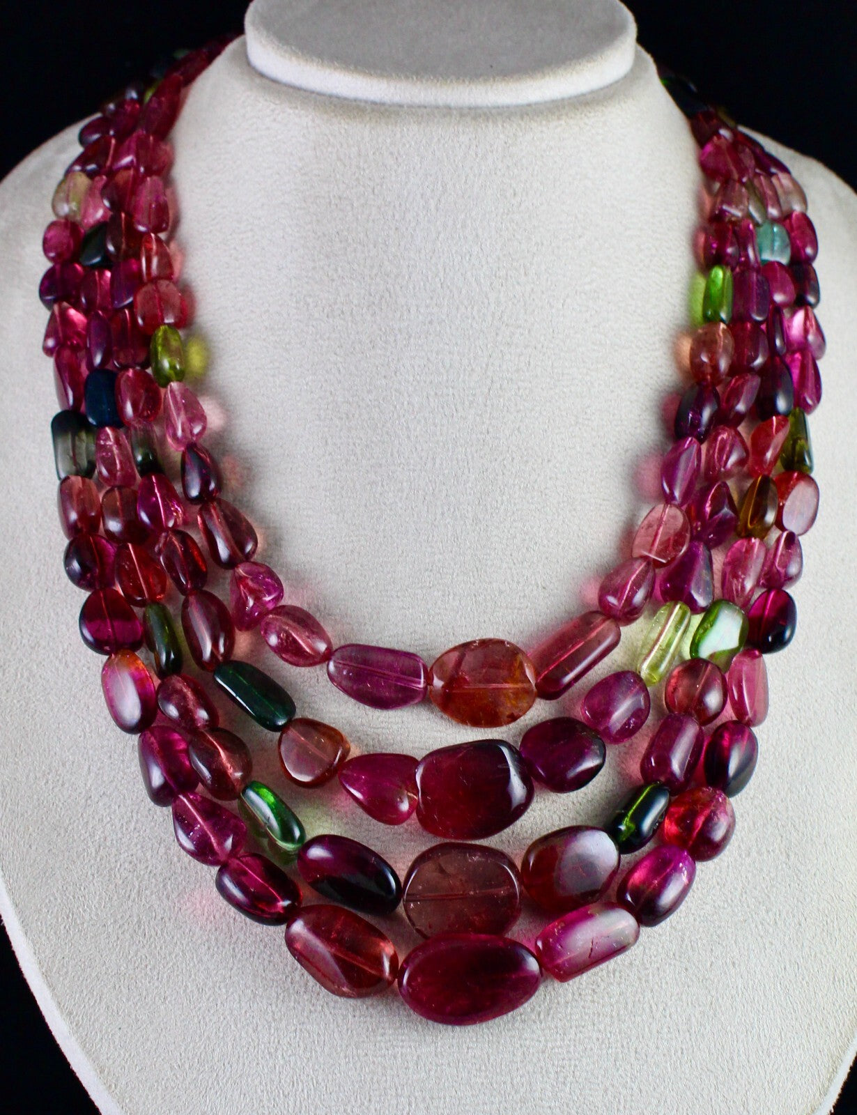 Certified Natural Multi Tourmaline Beads Tumble Gemstone Necklace 1445 Ct