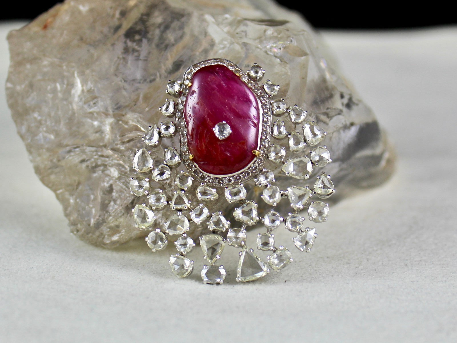 Certified Burma Ruby 10ct Natural Diamond 18k Gold Pendant Brooch