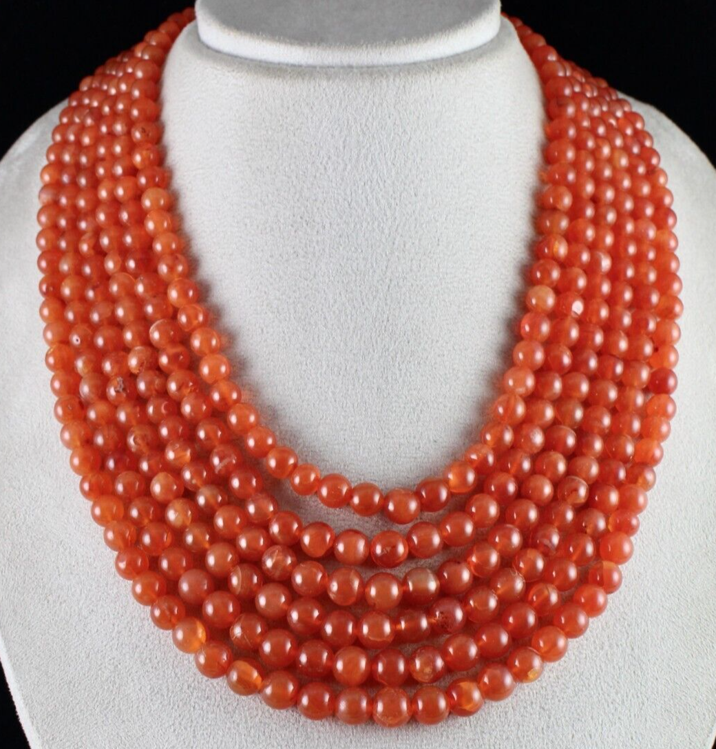 6mm Natural Orange Carnelian Beads Necklace, Fashion Gemstone, L 1306 Ct