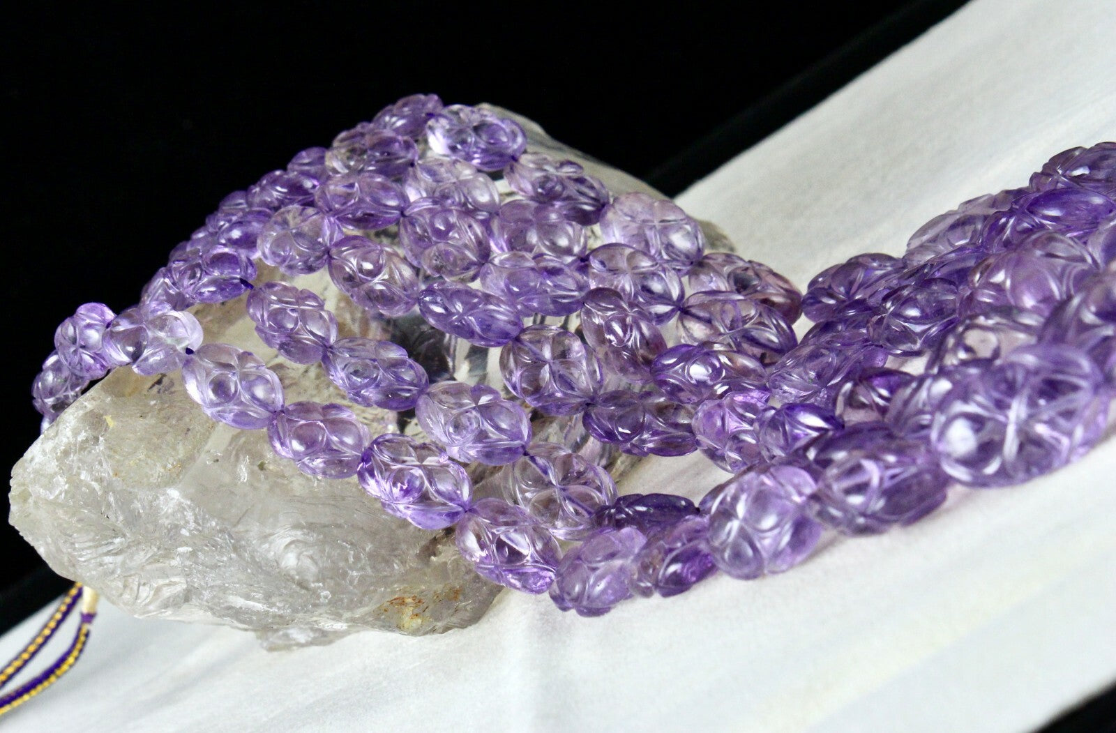 Certified Antique Amethyst Beads 754 Carats Carved Oval Natural Necklace