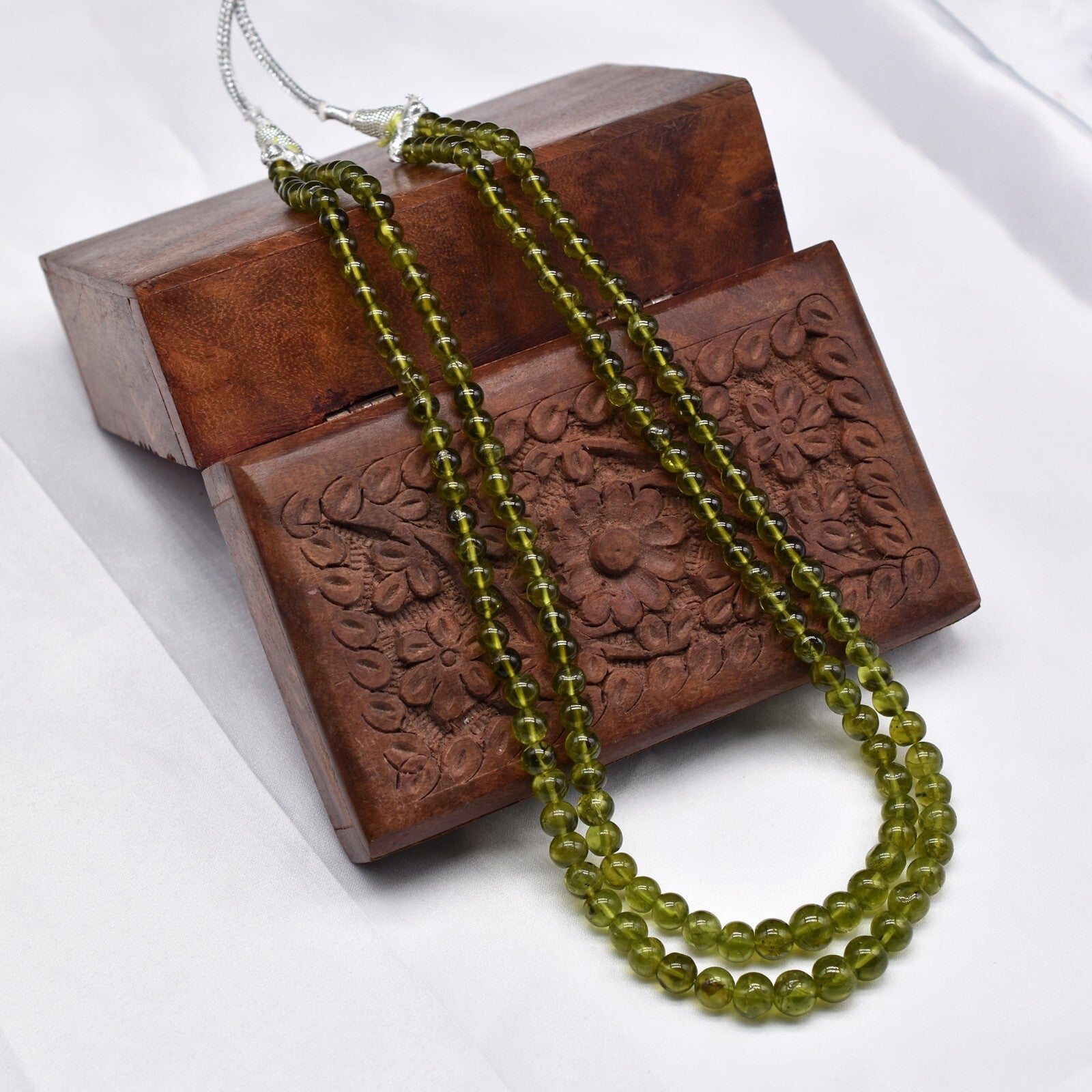 Natural Peridot Necklace Round Beads 299 Ct Semi Precious Drilled Gemstone