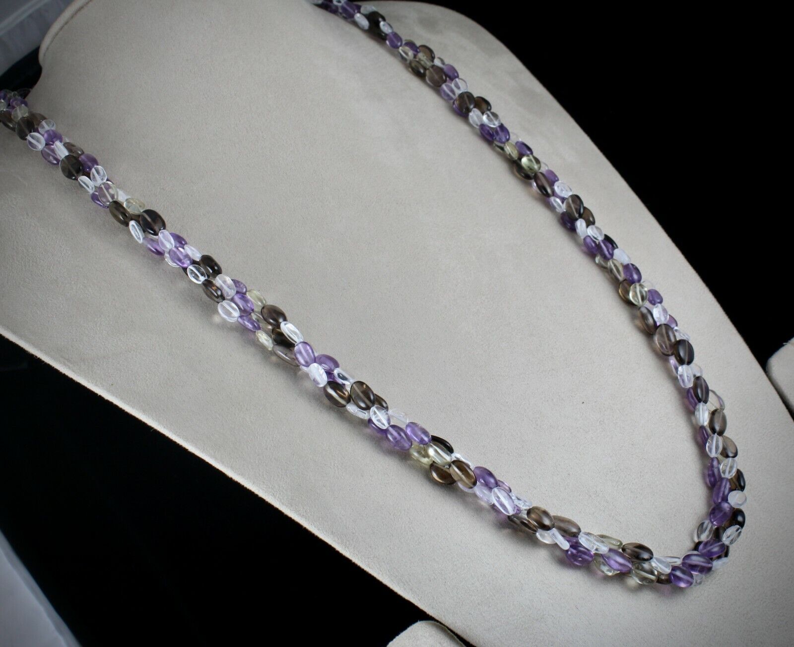 Multi Natural Rock Crystal Smoky Quartz Amethyst 3 L 684 Cts Long Beads Necklace