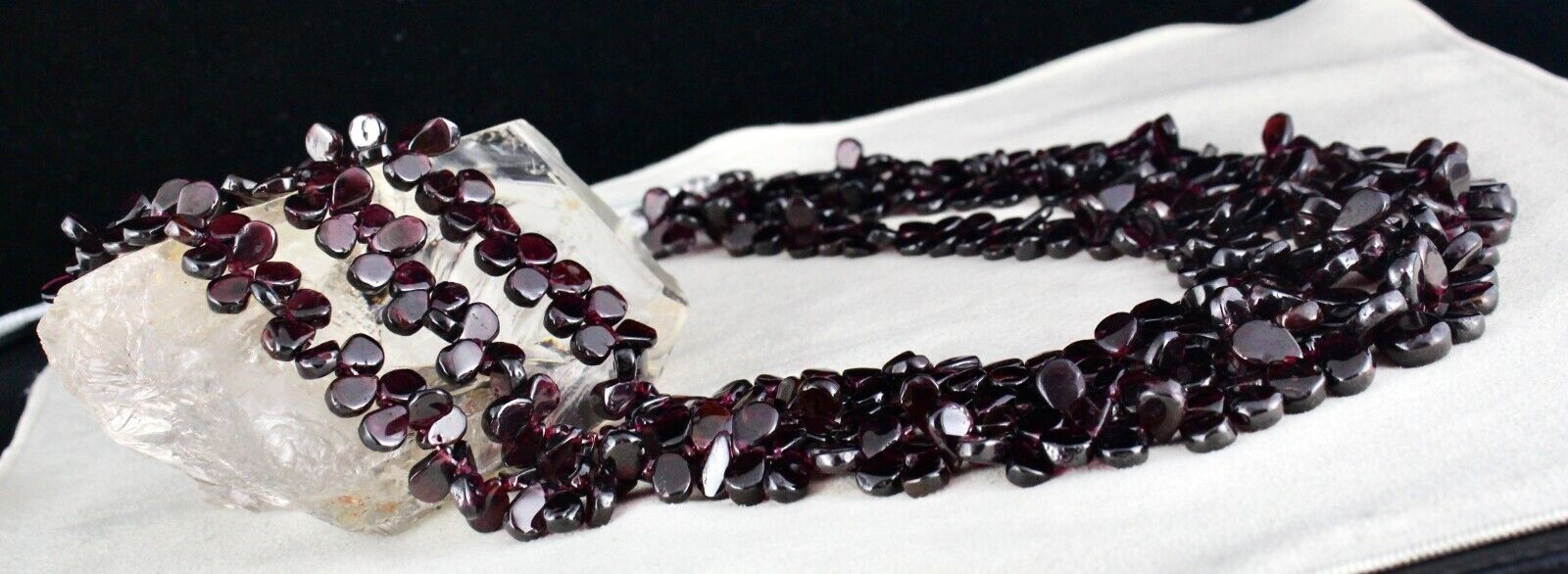 NATURAL RED GARNET BEADS FANCY PEAR 3 LINE 1248 CARATS GEMSTONE FINE NECKLACE