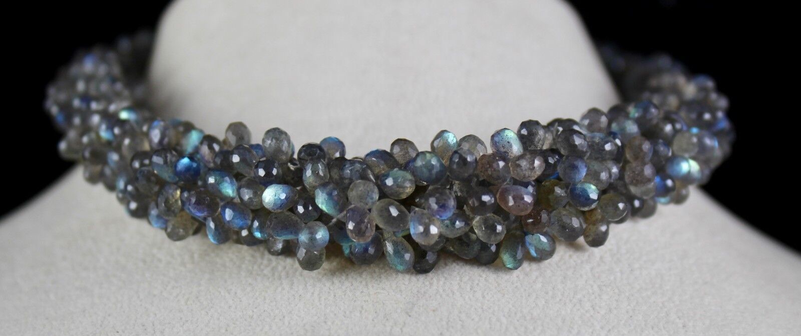 NATURAL LABRADORITE BEADS TEARDROPS 4 LINE 561 CARATS GEMSTONE SILVER NECKLACE