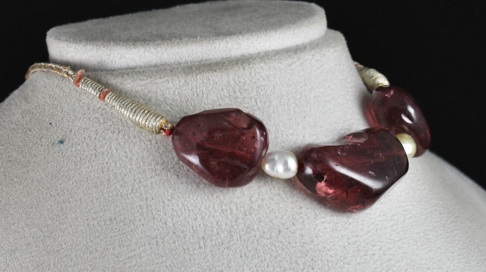 Antique Natural Tourmaline & Pearl Beads 220 Ct Gemstone Unique Choker Necklace