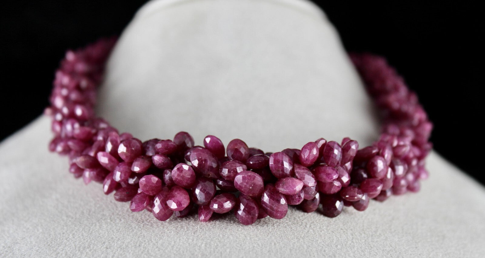 Certified Natural Ruby Teardrop Beads 768 Ct Sterling Silver Necklace For Women