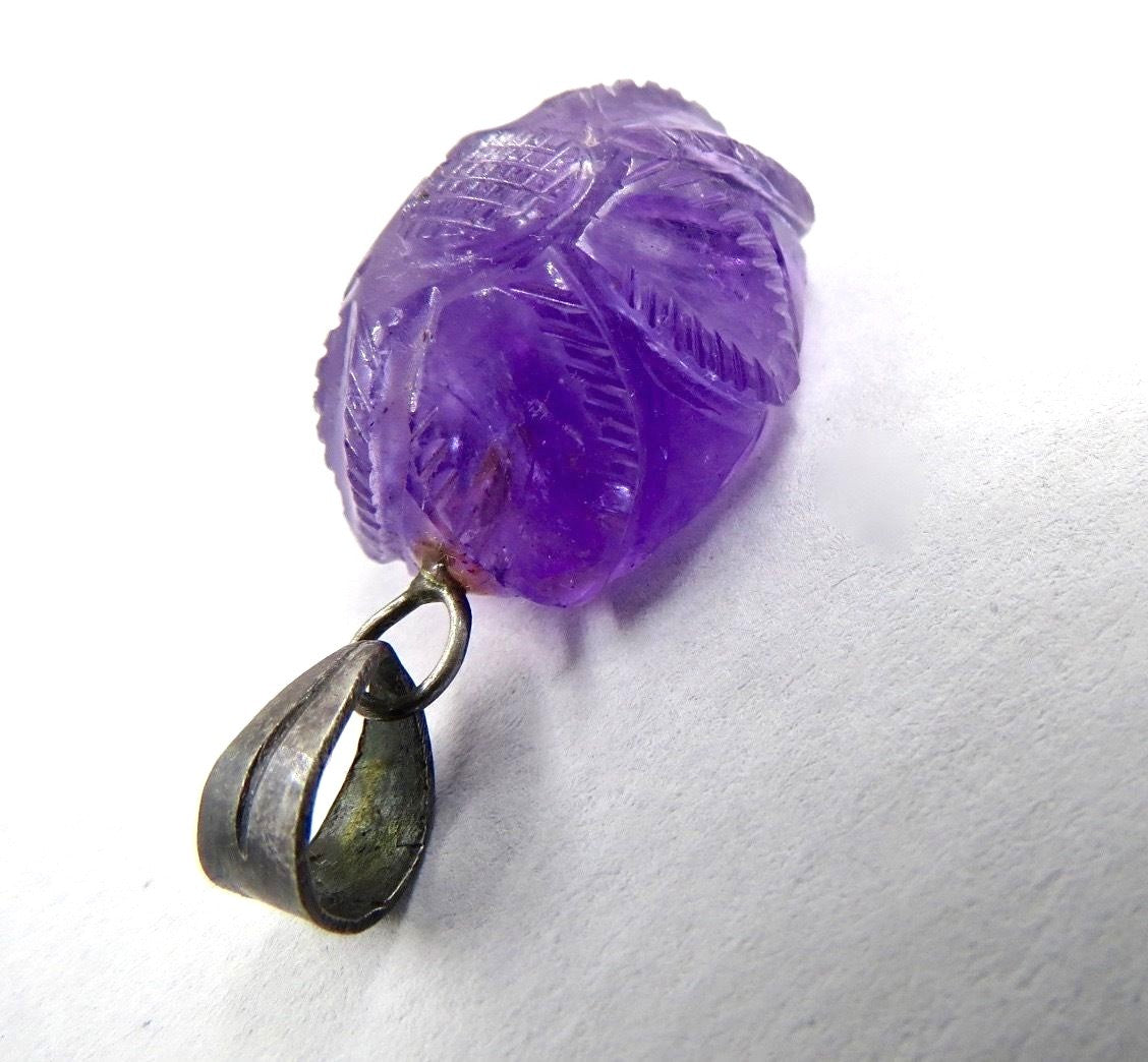 Sterling Silver Natural Amethyst 40ct Carved Oval Pendant Gemstone With Hook