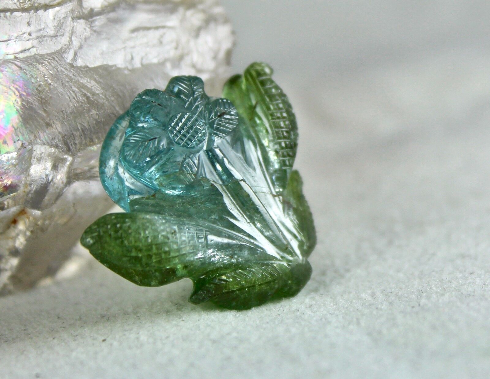 Natural Multi Colour Tourmaline Carved Flower 32.28 Ct Gemstone Ring & Pendant