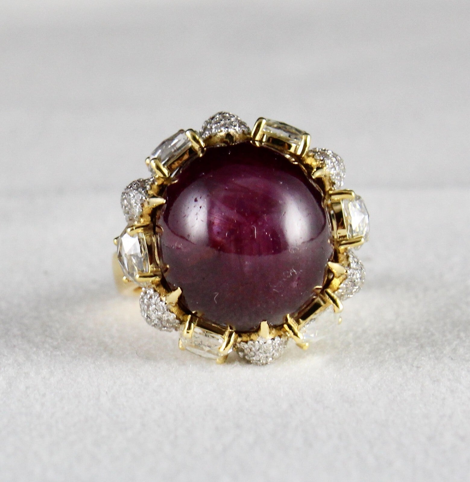 Certified Ruby Star 36.57 Ct Natural Diamond 18k Gold Cocktail Ring 94.25 Ct