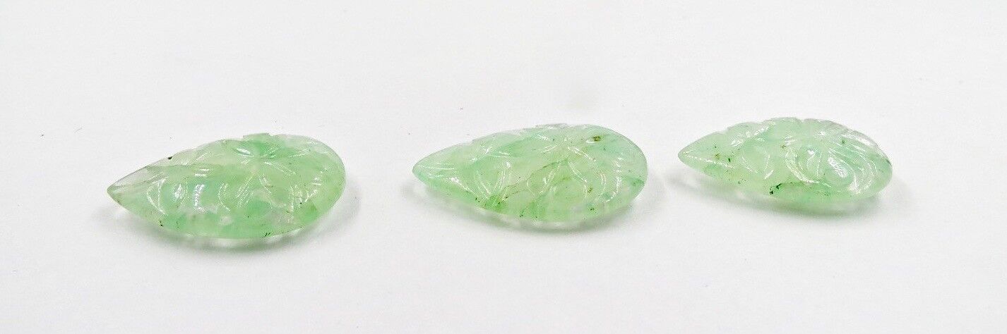 NATURAL GREEN COLOR EMERALD QUARTZ CARVED PEAR 3 PCS 67.85 CTS GEMSTONE