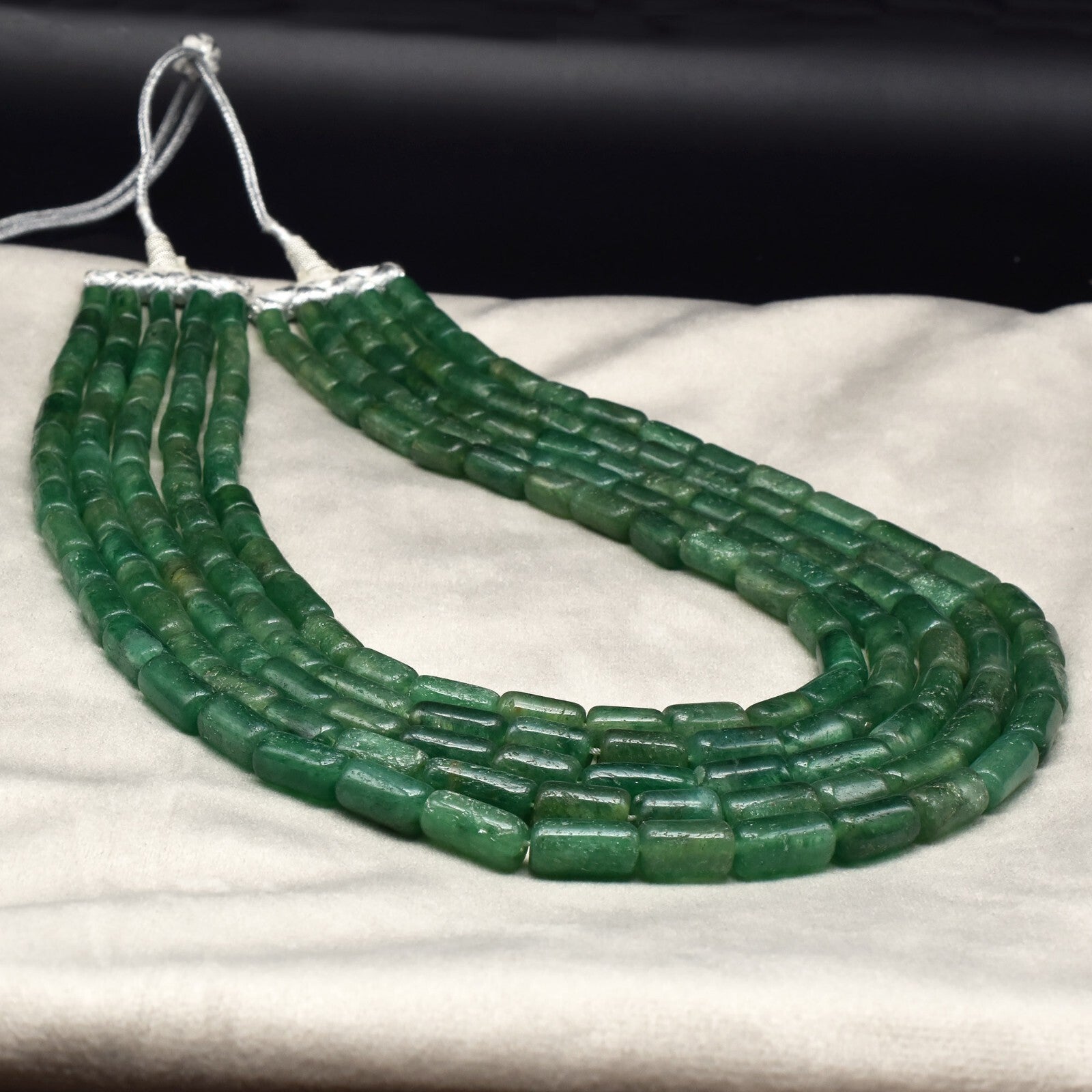Vintage Green Quartz Tube Beads Necklace 1199 Ct Fine Gemstone For Women