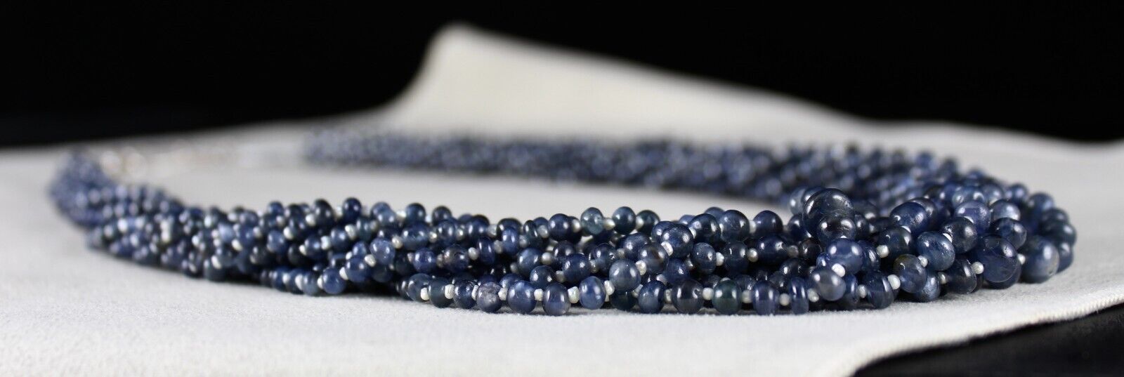 Certified Blue Sapphire & Pearl Round Beaded Necklace -11 L/649 Ct /Silver Clasp
