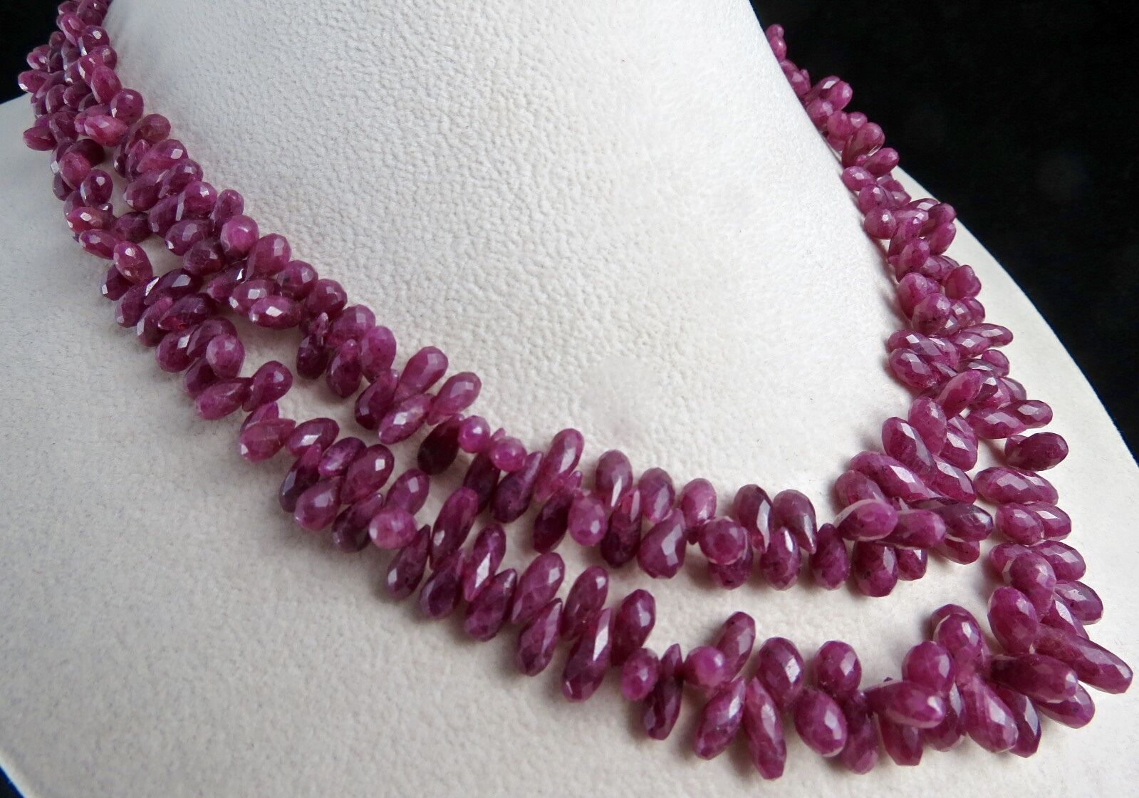Natural Ruby Beads Tear Drop 2 L 510 Ct Red Gemstone Vintage Silver Necklace