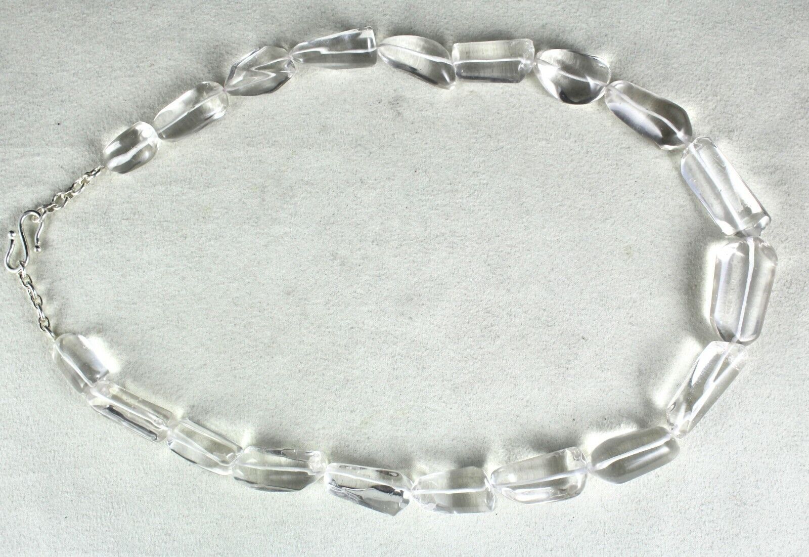 Natural Rock Crystal Quartz Bead Cabochon Nugget 670 Ct Gemstone Silver Necklace