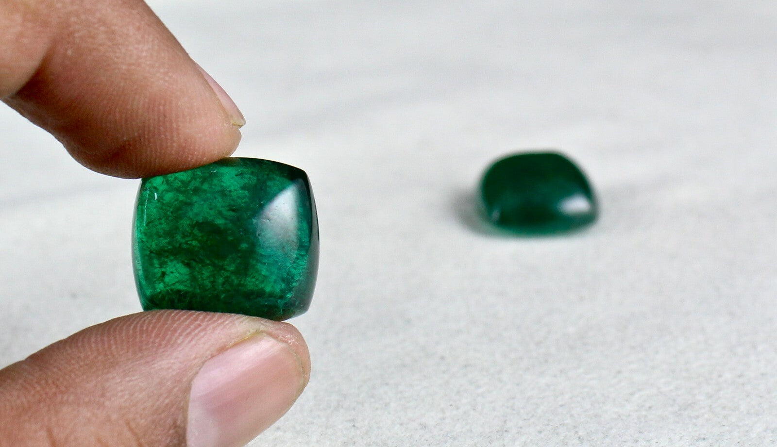 Natural Zambian Emerald 44.51 Ct Sugarloaf Cabochon Earring Certified 18x16 Mm