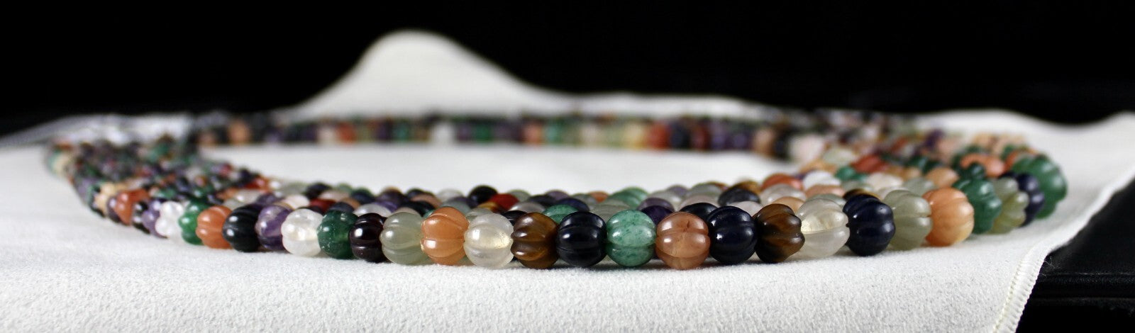 Vintage Multi Natural Semi Precious Carved Melon Beads Necklace 1360 Ct