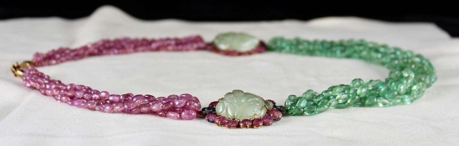 Certified Natural Colombian Emerald 581ct Pink Sapphire Beads 18k Gold Necklace