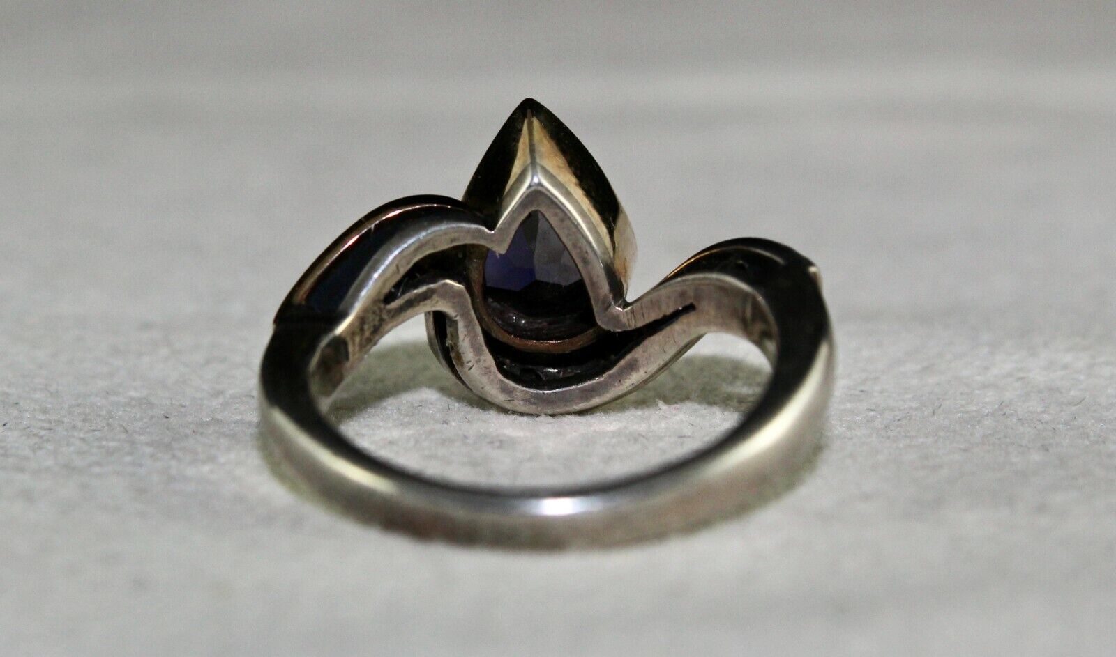 OLD NATURAL BLUE IOLITE PEAR CUT DIAMOND 18K GOLD SILVER VICTORIAN WOMEN RING
