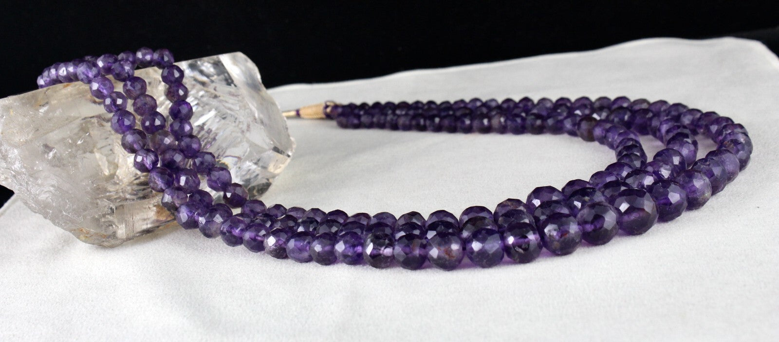 Natural Amethyst 839ct Round Faceted Beaded Necklace 3 Line Gemstone