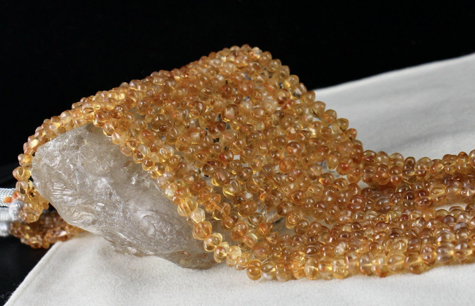 Certified Natural Yellow Citrine 675 Ct Carved Melon Gemstone Necklace