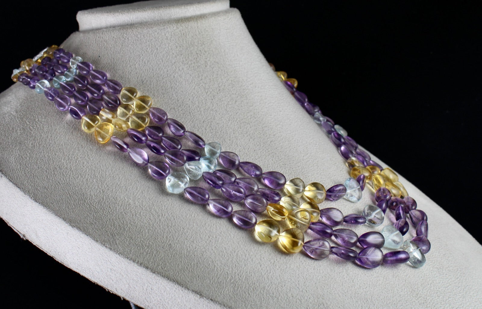 Certified Natural Multi Amethyst 652 Ct Citrine Blue Topaz 4 L Stone Necklace