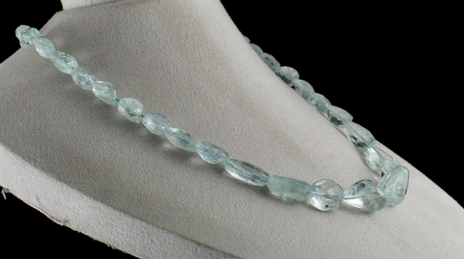 NATURAL AQUAMARINE BEADS FACETED TUMBLE 1 L 539 CARATS GEMSTONE SILVER NECKLACE