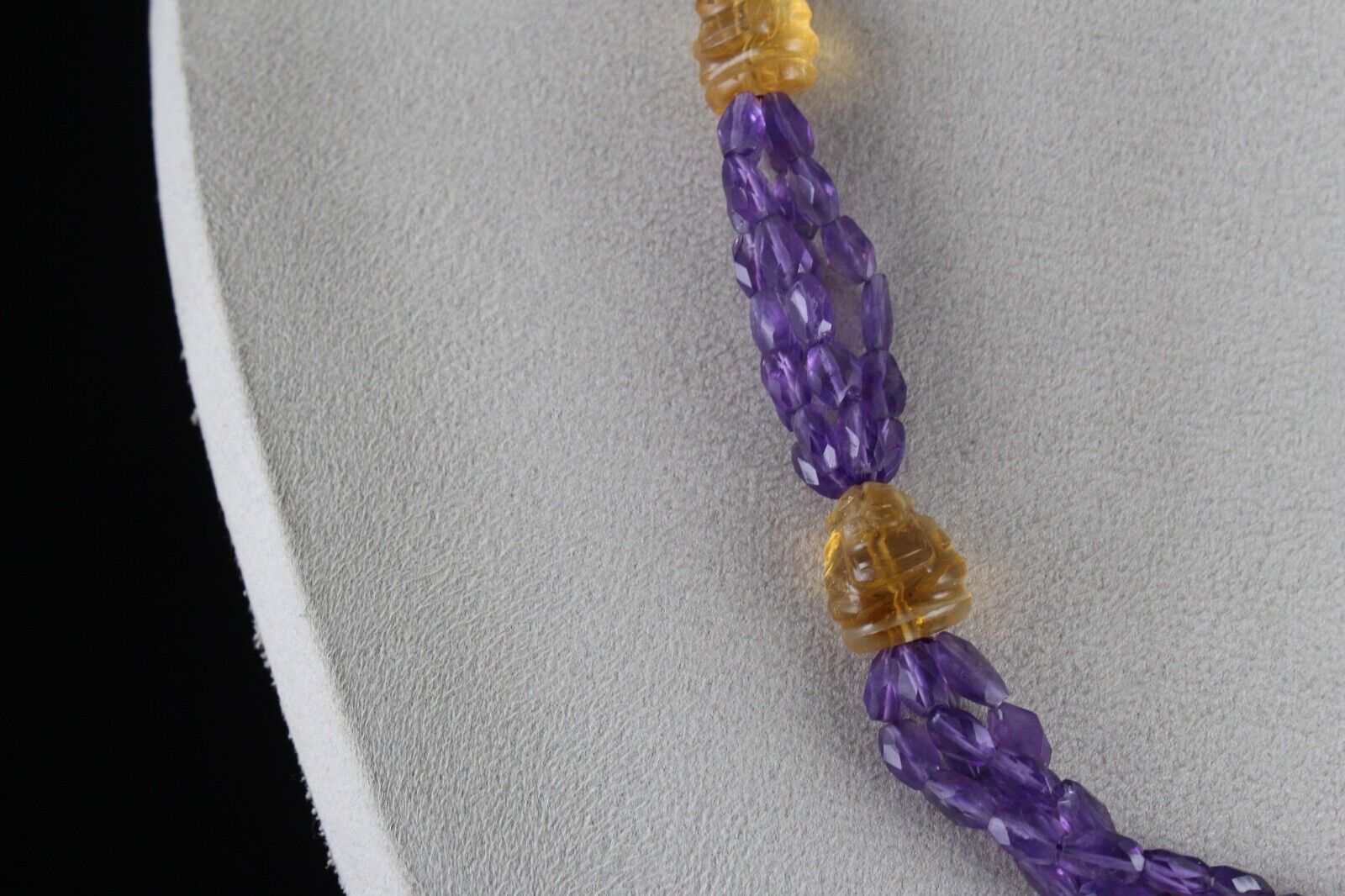 NATURAL AMETHYST FACETED CITRINE GANESHA CARVED BEADED 331 CTS DESIGNER NECKLACE