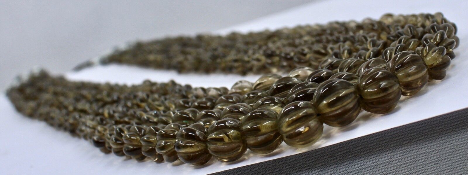Natural Smoky Quartz Beads Carved Melon 4 L 762 Carats Antique Gemstone Necklace