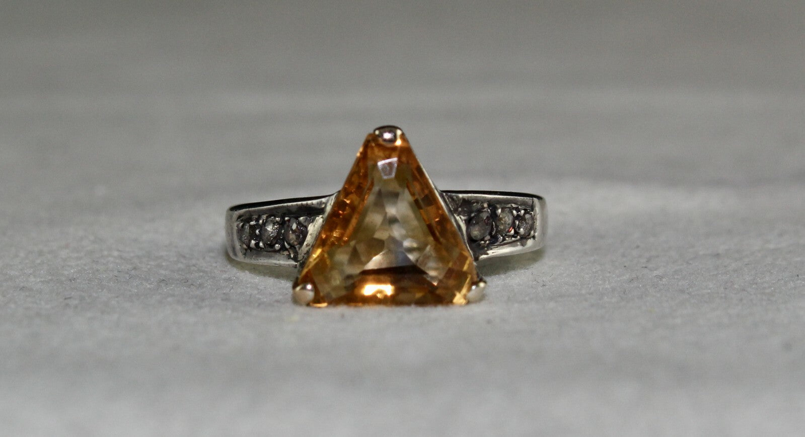 Vintage Natural Yellow Citrine 10ct Oval Natural Diamond 18k Gold Silver Ring