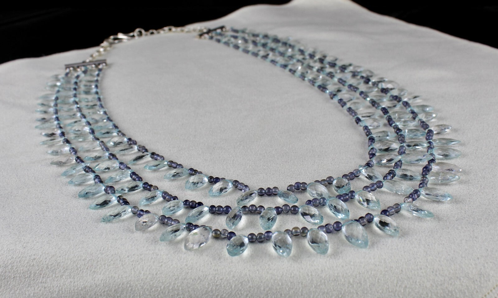 Certified Natural Aquamarine Briolette 290ct Iolite Round Gemstone Necklace