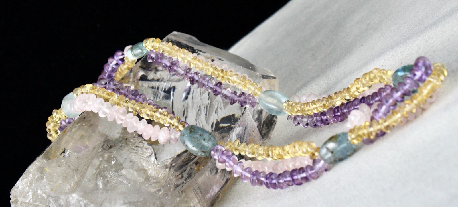 Natural Aquamarine 233ct Citrine Amethyst Rose Quartz Beads Necklace