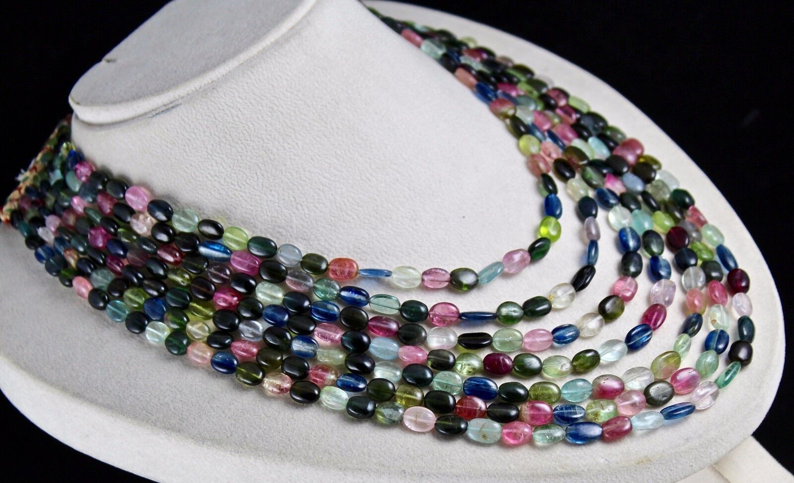 NATURAL MULTI TOURMALINE BEADS CABOCHON 7 LINE 700 CARATS GEMSTONE NECKLACE