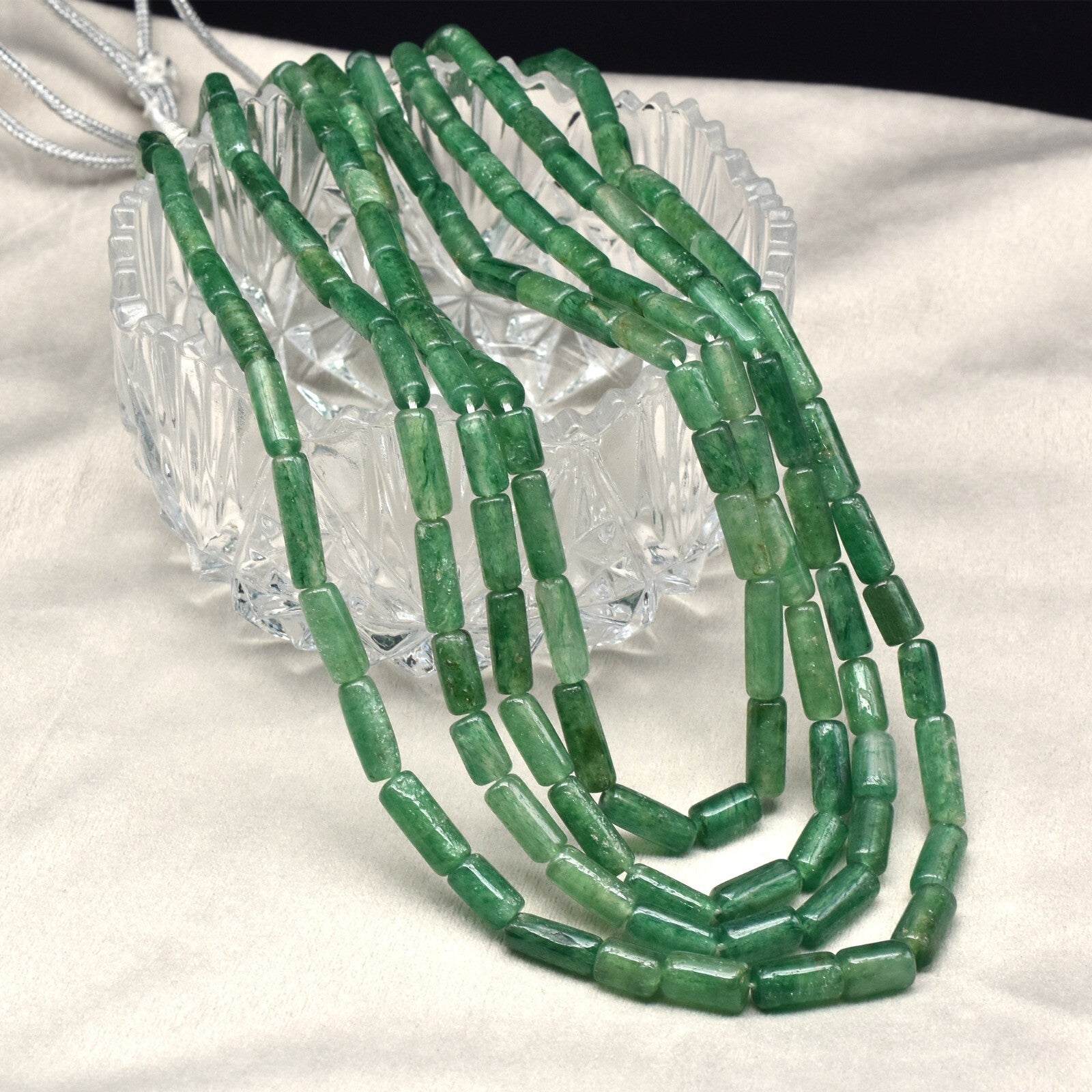Vintage Natural Green Quartz Aventurine Tube Beads Necklace 569ct Gemstone