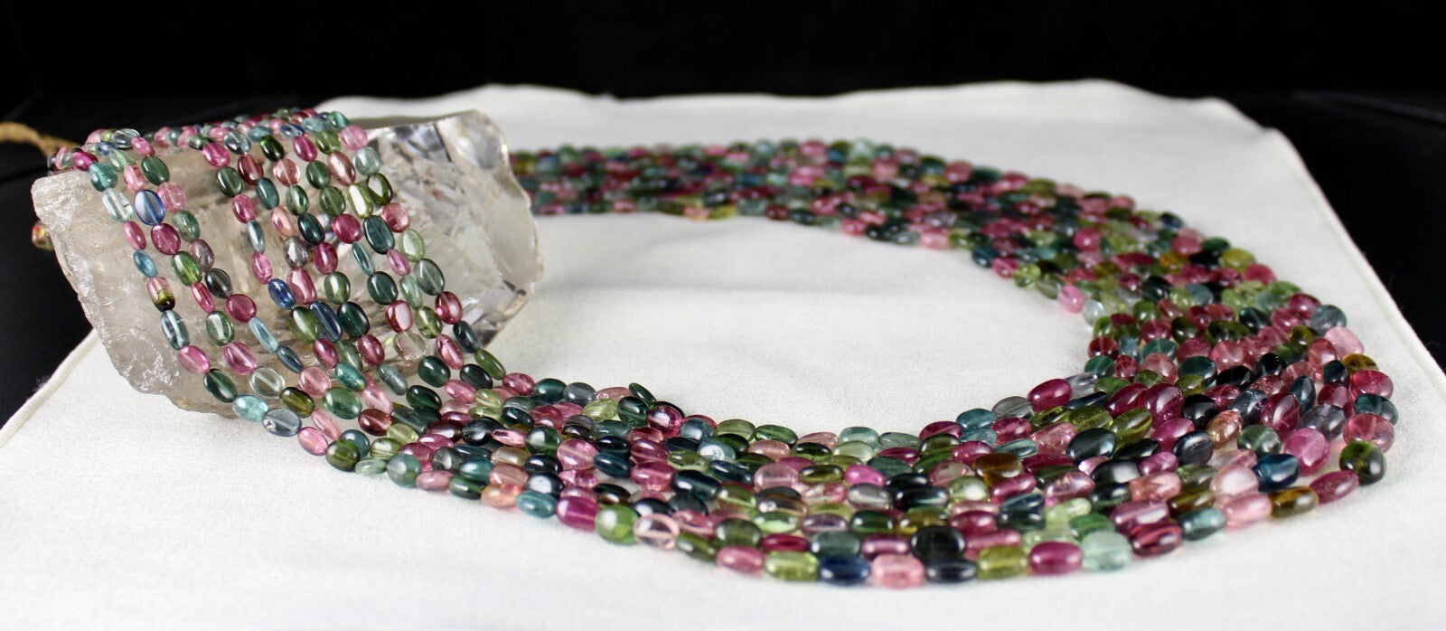 Certified 9l Multi Tourmaline 1217 Ct Beads Cabochon Gemstone Necklace