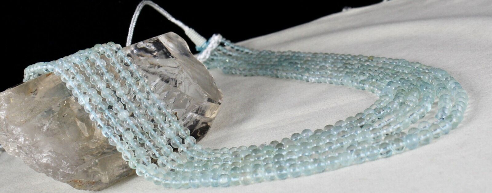 NATURAL BLUE AQUAMARINE BEADS ROUND 6 STRING 488 CTS GEMSTONE FINE NECKLACE