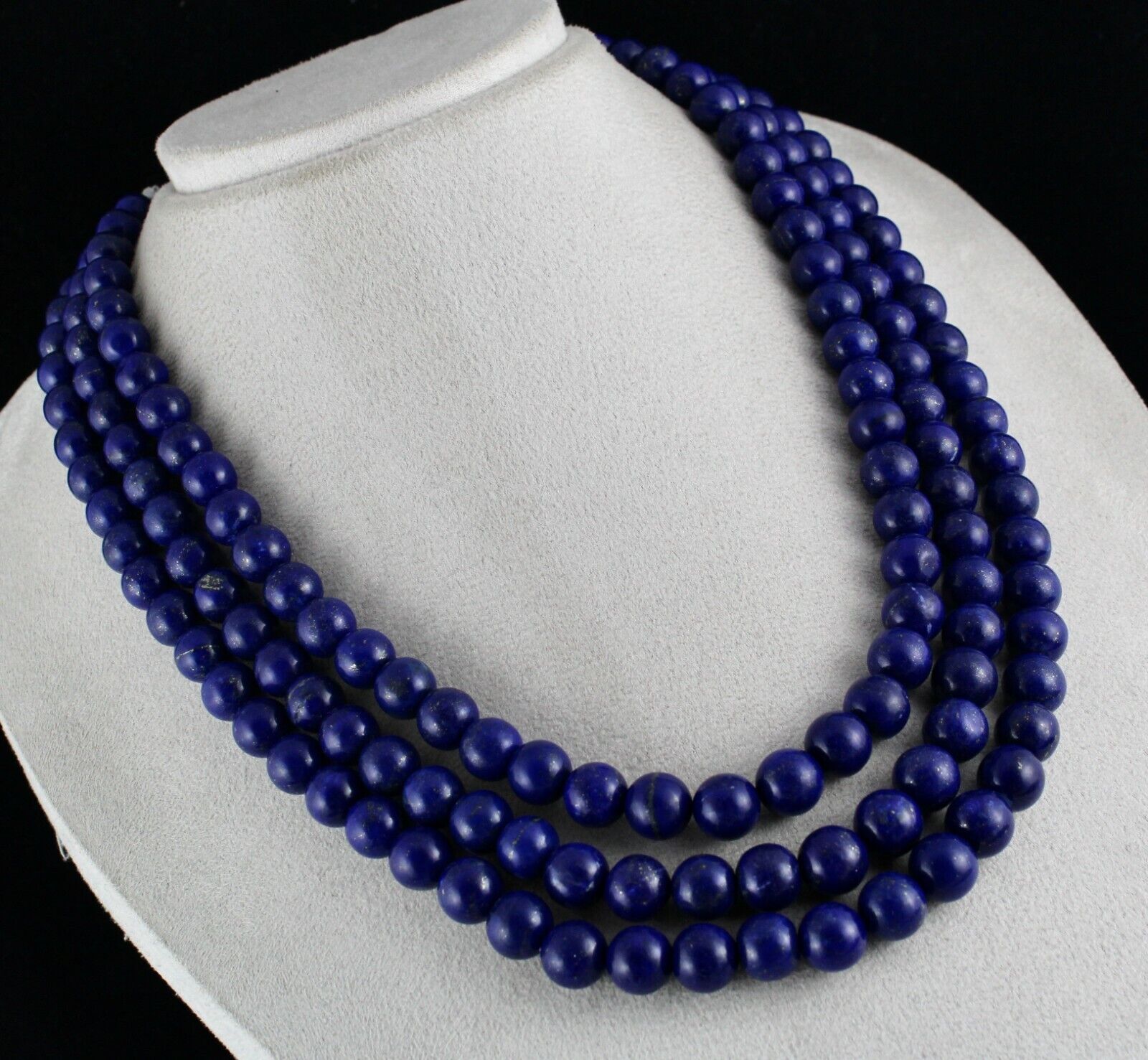 NATURAL BLUE LAPIS LAZULI BEADS ROUND 11MM 3LINE 1349 CTS GEMSTONE FINE NECKLACE