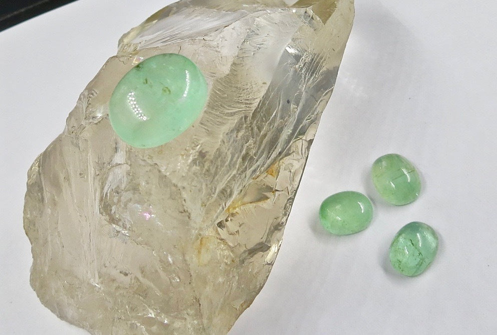 Certified Natural Colombian Emerald Oval Cabochon 4 Pcs 36.28 Ct Gemstone Ring